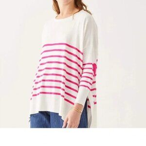 MERSEA Amour Sweater Raspberry White Stripe Heart Patch OS Preppy Coastal